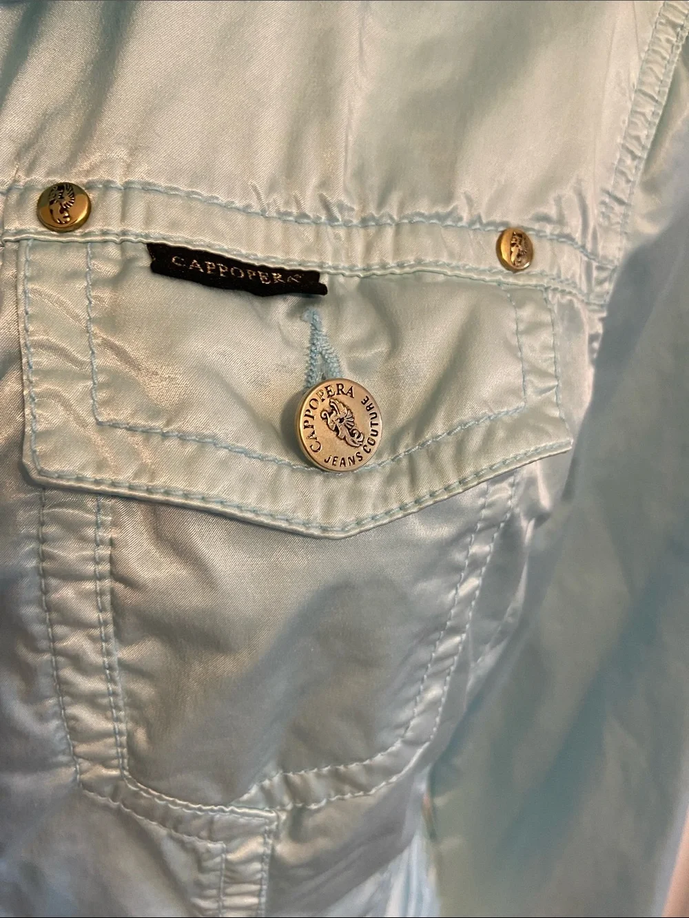 RARE Vintage Cappopera Light Blue Jean Jacket w Light Gold Metal Rivet Buttons. - Picture 4 of 16